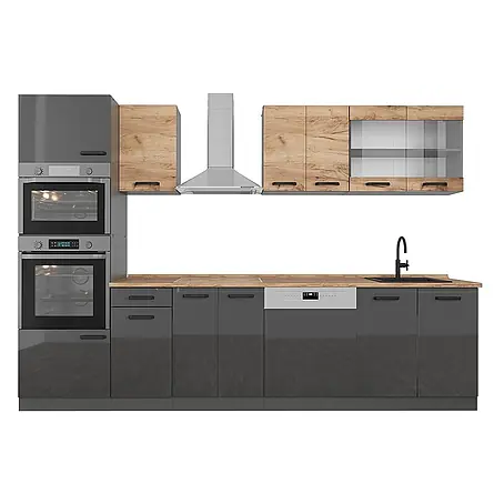 Vicco  Küchenzeile R-Line Weiß/Goldkraft Eiche zweifarbige Schränke, AP Eiche
