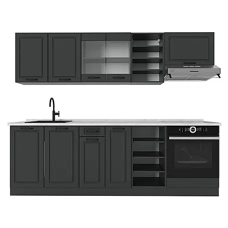 Vicco  Küchenzeile R-Line Anthrazit Landhaus/Anthrazit, AP Marmor