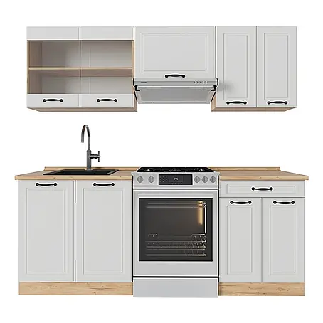 Vicco  Küchenzeile R-Line Weiß Landhaus/Goldkraft Eiche ohne Arbeitsplatte