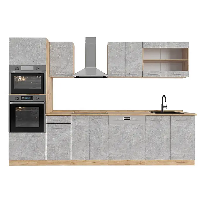 Vicco Küchenzeile R-Line Beton/Goldkraft Eiche mit Hochschrank, ohne Arbeitsplatte - Beton, Ohne Elektrogeräte
