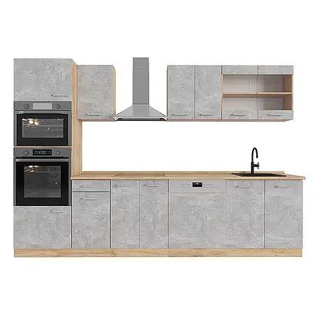 Vicco  Küchenzeile R-Line Beton/Goldkraft Eiche mit Hochschrank, ohne Arbeitsplatte