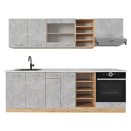 Vicco  Küchenzeile R-Line Beton/Goldkraft Eiche, AP Marmor