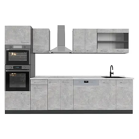 Vicco  Küchenzeile R-Line Beton/Anthrazit mit Hochschrank, AP Marmor