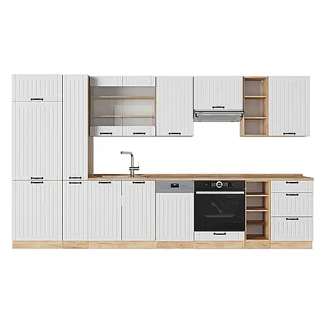 Vicco  Küchenzeile Fame-Line Weiß Landhaus, AP Eiche