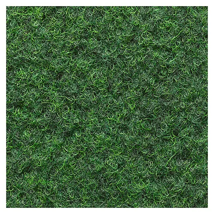 Rasenteppich Meterware Cricket - Breite: 400 cm, Grün, Ohne Drainagenoppen - Detailaufnahme eines grünen Kunstrasenteppichs, der eine dichte und strukturierte Oberfläche aufweist. Ideal für Garten, Balkon oder Terrasse.