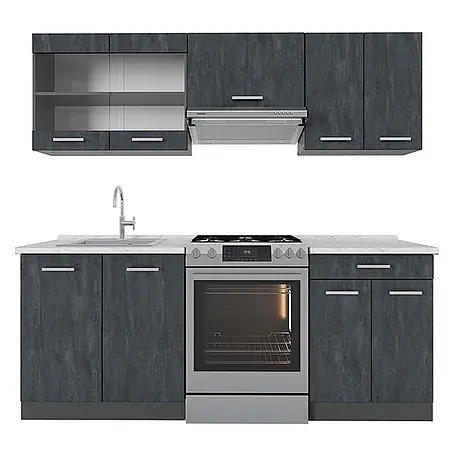 Vicco Küchenzeile R-Line, Schwarz Beton/Anthrazit, 200 cm