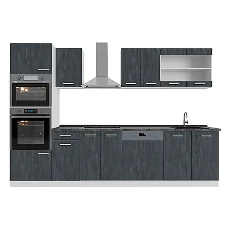 Vicco  Küchenzeile R-Line Schwarz Beton/Weiß AP Anthrazit