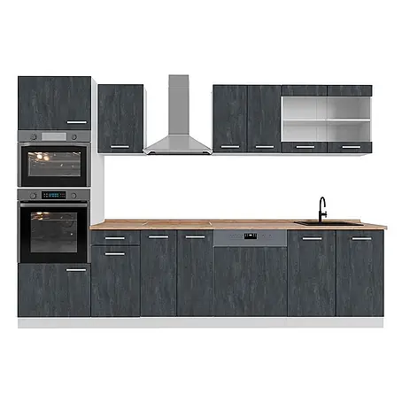 Vicco  Küchenzeile R-Line Schwarz Beton/Weiß AP Eiche