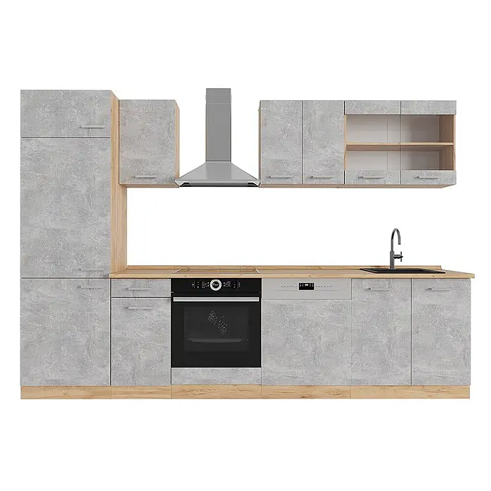 Vicco Küchenzeile R-Line Beton/Goldkraft Eiche ohne Arbeitsplatte - Beton, Ohne Elektrogeräte