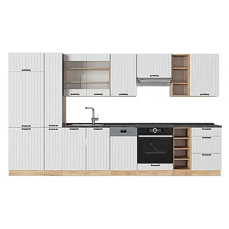 Vicco  Küchenzeile Fame-Line Weiß Landhaus, AP Anthrazit