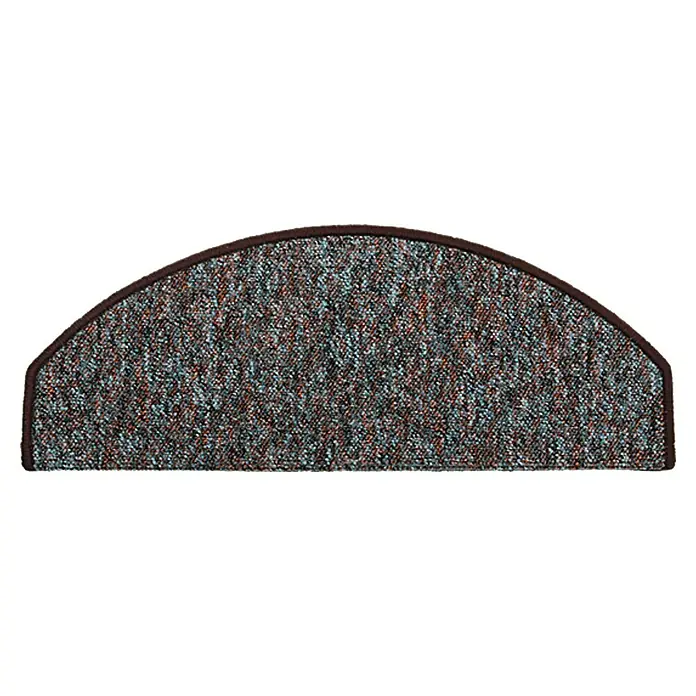 Astra Stufenmatte Camp - 28 x 65 cm, 100 % Polypropylen, Braun - Halbkreisförmige Treppenmatte mit braunem Rand und melierter Textur.