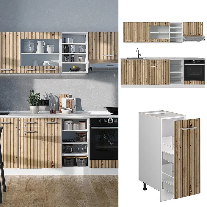 Vicco Küchenzeile R-Line Artisan Eiche/Weiß, AP Eiche - Artisan-Eiche, Ohne Elektrogeräte