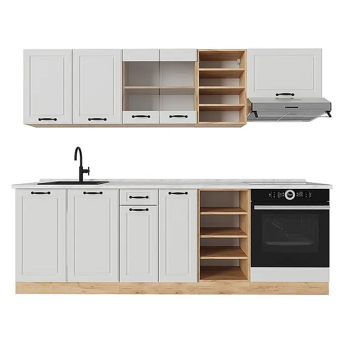 Vicco Küchenzeile R-Line Weiß Landhaus/Goldkraft Eiche, AP Marmor - Weiß Landhaus, Ohne Elektrogeräte