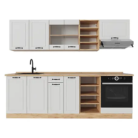 Vicco  Küchenzeile R-Line Weiß Landhaus/Goldkraft Eiche ohne Arbeitsplatte