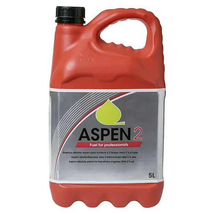 Aspen Mischkraftstoff-Zweitaktmotor für Rasenmäher Aspen 2 - 5 l, Passend für: 2-Takt-Benzinmotoren - Aspen 2 Kraftstoffkanister für Profis. Alkylatbenzin für Zweitaktmotoren mit 2% Öl, ideal für Motorsägen und andere Geräte.