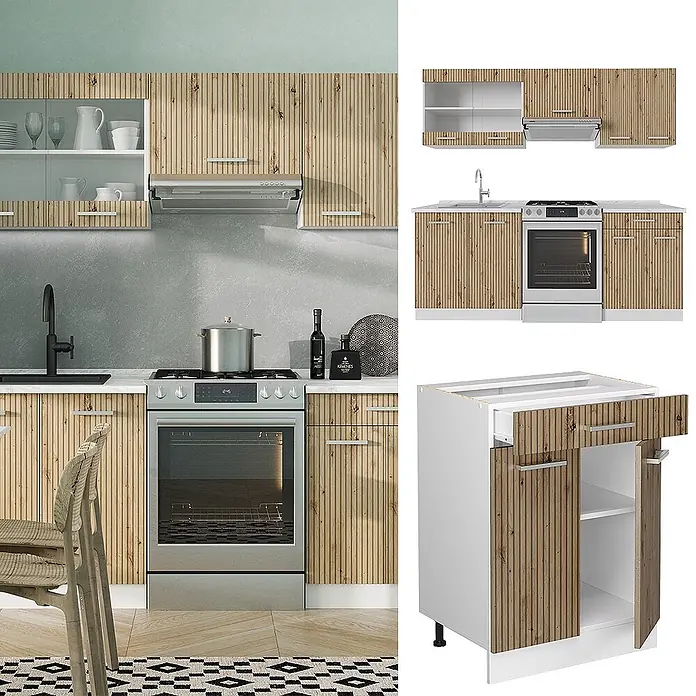 Vicco Küchenzeile R-Line Artisan Eiche/Weiß, AP Eiche - Artisan-Eiche, Ohne Elektrogeräte