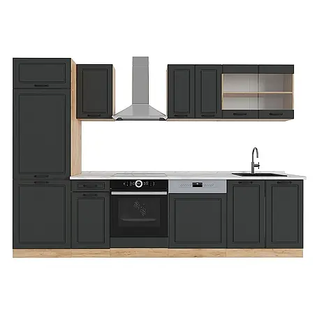 Vicco  Küchenzeile R-Line Anthrazit Landhaus/Goldkraft Eiche, AP Marmor