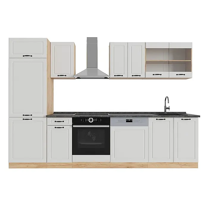 Vicco Küchenzeile R-Line Weiß Landhaus/Goldkraft Eiche, AP Anthrazit - Weiß Landhaus, Ohne Elektrogeräte