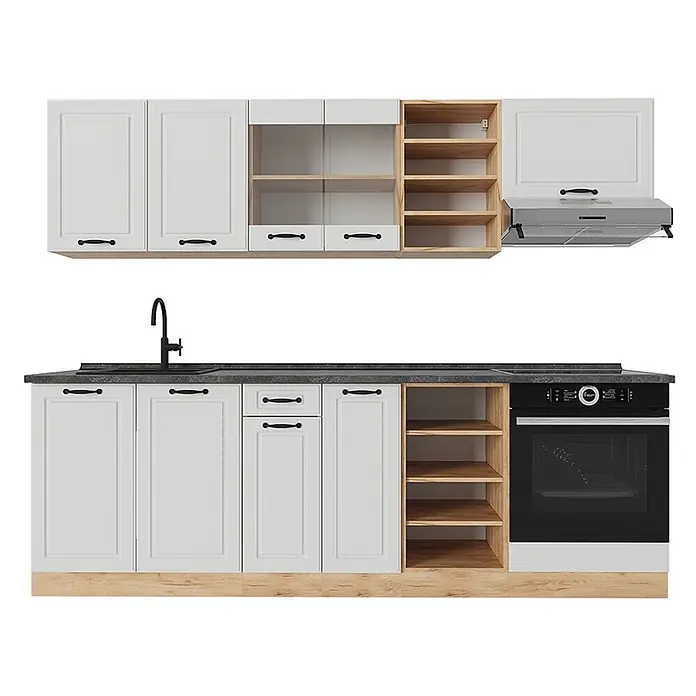 Vicco Küchenzeile R-Line Weiß Landhaus/Goldkraft Eiche, AP Anthrazit - Weiß Landhaus, Ohne Elektrogeräte