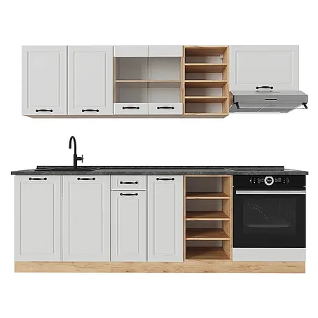 Vicco  Küchenzeile R-Line Weiß Landhaus/Goldkraft Eiche, AP Anthrazit