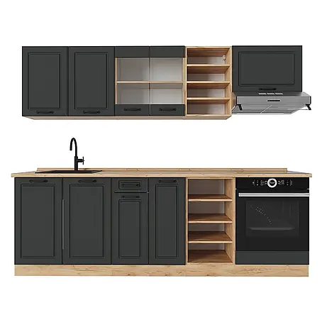 Vicco  Küchenzeile R-Line Anthrazit Landhaus/Goldkraft Eiche, AP Eiche
