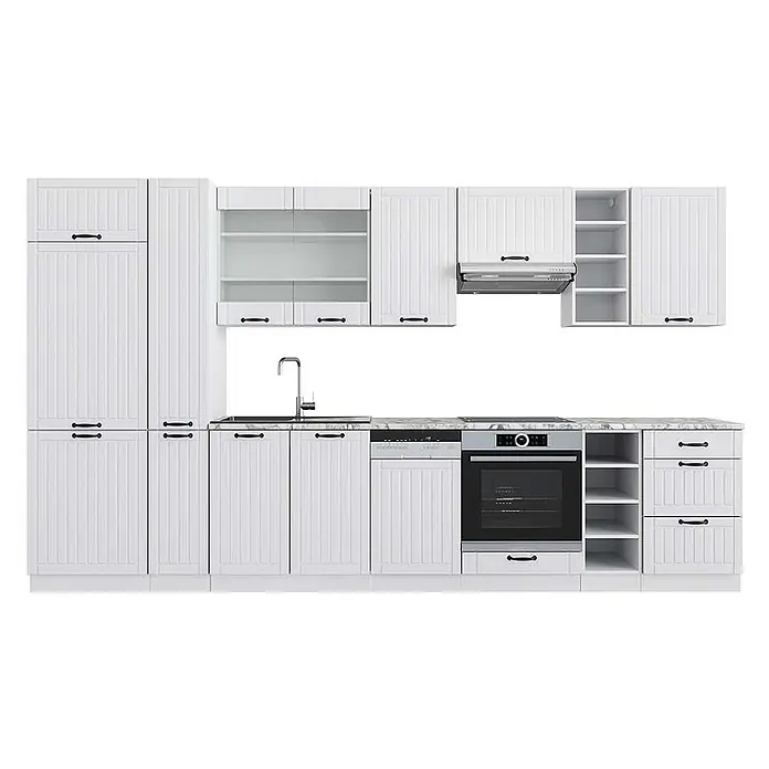 Vicco Küchenzeile Fame-Line Weiß Landhaus/Weiß, AP Marmor - Weiß Landhaus, Ohne Elektrogeräte