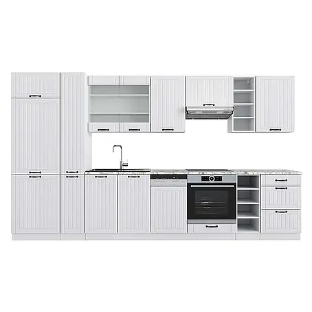 Vicco  Küchenzeile Fame-Line Weiß Landhaus/Weiß, AP Marmor
