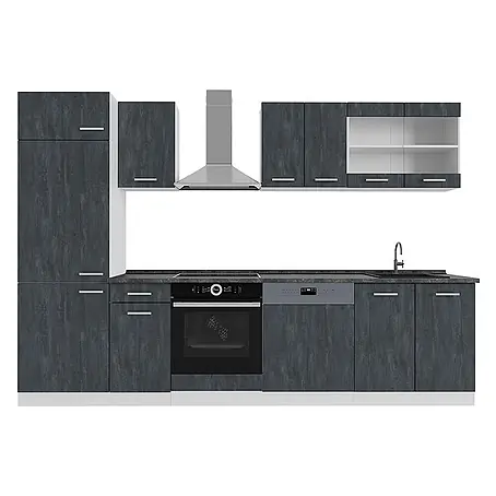 Vicco  Küchenzeile R-Line Schwarz Beton/Weiß AP Anthrazit