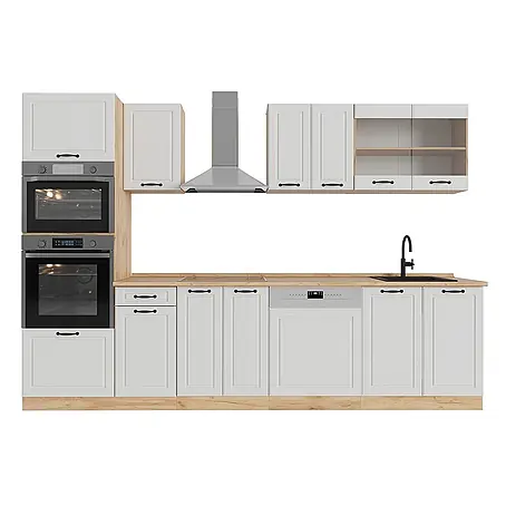 Vicco  Küchenzeile R-Line Weiß Landhaus/Goldkraft Eiche mit Hochschrank, AP Eiche