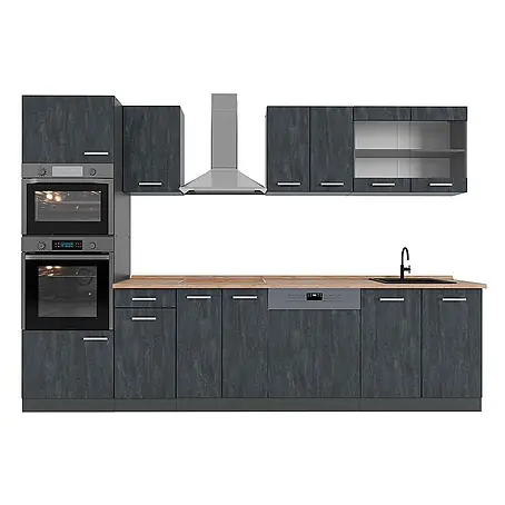 Vicco  Küchenzeile R-Line Schwarz Beton/Anthrazit AP Eiche