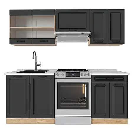 Vicco  Küchenzeile R-Line Anthrazit Landhaus/Goldkraft Eiche, AP Marmor