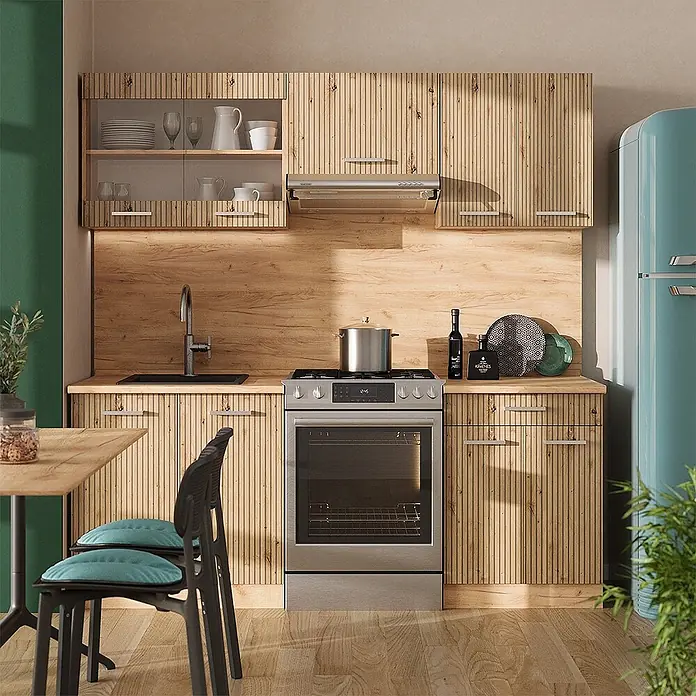 Vicco Küchenzeile R-Line Artisan-Eiche/Goldkraft Eiche ohne Arbeitsplatte - Artisan-Eiche, Ohne Elektrogeräte