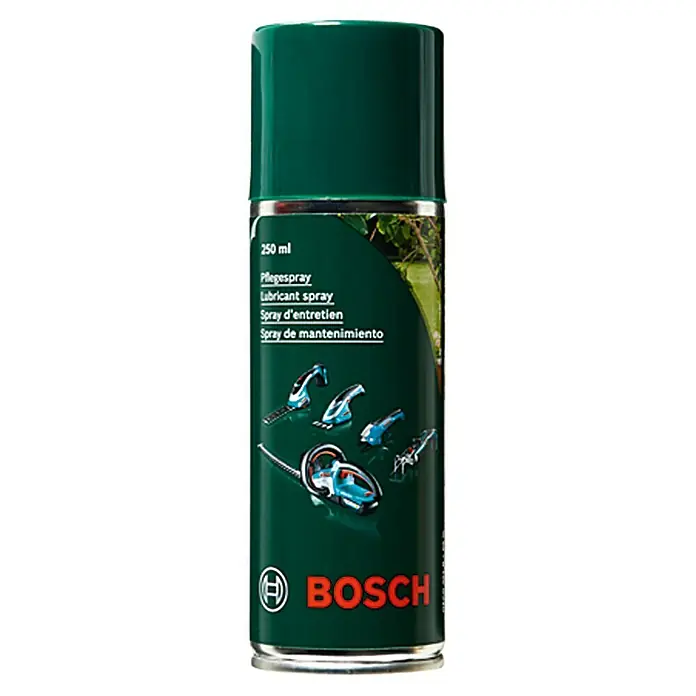 Bosch Spray de mantenimiento para cortasetos - 250 ml - Spray lubricante Bosch: Lubricante de alta calidad para herramientas de jardín, protege contra el desgaste y la corrosión, asegurando una larga vida útil.