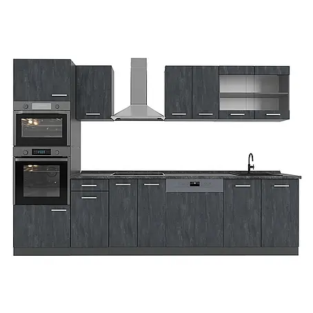 Vicco  Küchenzeile R-Line Schwarz Beton/Anthrazit ohne Arbeitsplatte