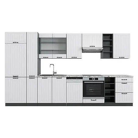 Vicco  Küchenzeile Fame-Line Weiß Landhaus/Anthrazit, AP Marmor