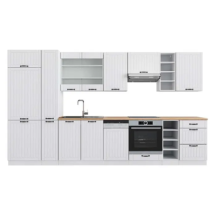 Vicco Küchenzeile Fame-Line Weiß Landhaus/Weiß, AP Eiche - Weiß Landhaus, Ohne Elektrogeräte