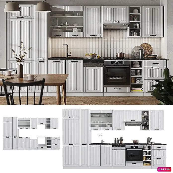 Vicco Küchenzeile Fame-Line Weiß Landhaus/Weiß, AP Eiche - Weiß Landhaus, Ohne Elektrogeräte