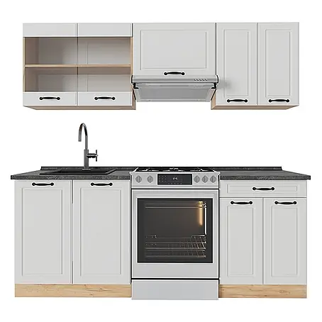 Vicco  Küchenzeile R-Line Weiß Landhaus/Goldkraft Eiche, AP Anthrazit