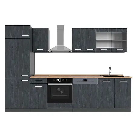 Vicco  Küchenzeile R-Line Schwarz Beton/Anthrazit AP Eiche