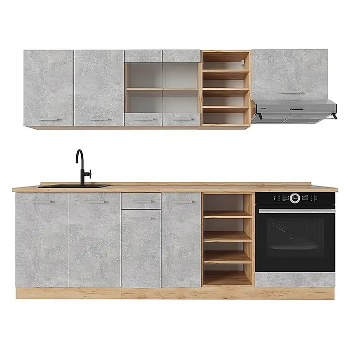 Vicco Küchenzeile R-Line Beton/Goldkraft Eiche, AP Eiche - Beton, Ohne Elektrogeräte