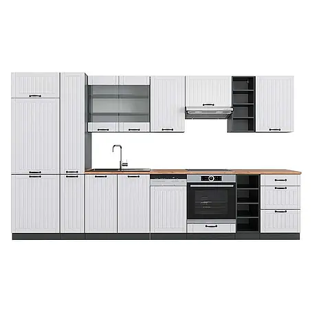 Vicco  Küchenzeile Fame-Line Weiß Landhaus/Anthrazit, AP Eiche