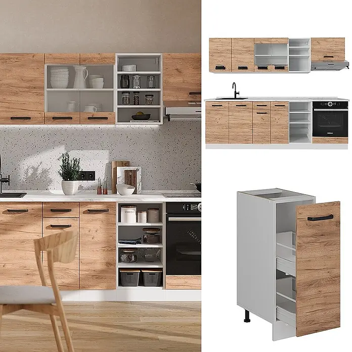 Vicco Küchenzeile R-Line Goldkraft Eiche/Weiß AP Eiche - Goldkraft Eiche, Ohne Elektrogeräte
