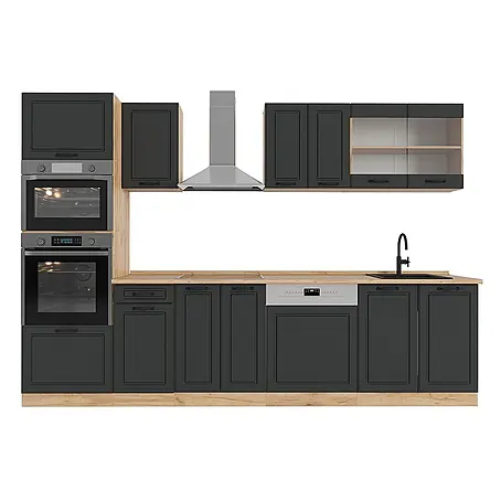 Vicco  Küchenzeile R-Line Anthrazit Landhaus/Goldkraft Eiche mit Hochschrank, AP Eiche