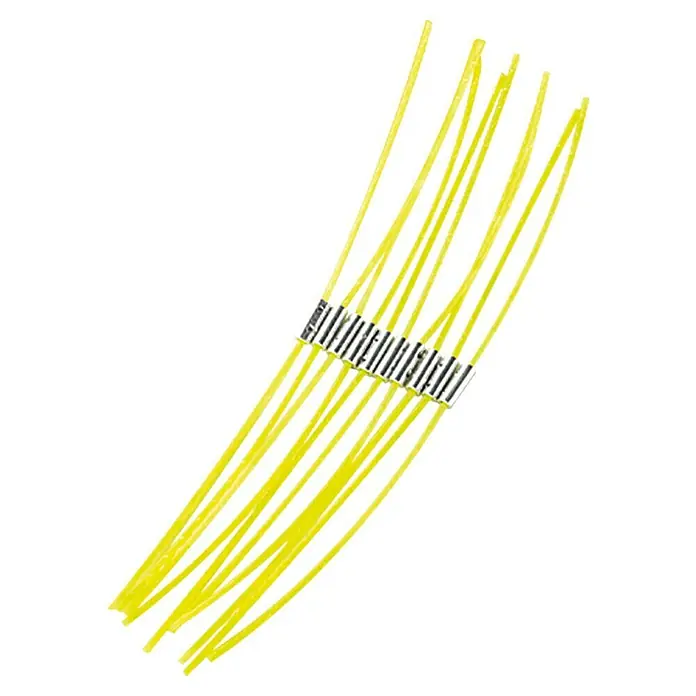 Bosch Trimmerfaden - Länge: 23 cm, 10 Stk., Passend für: Bosch Rasentrimmer Combitrim - Ein Bündel gelber Faden mit einer silbernen Klemme. Das Produkt sieht aus wie ein Bündel aus gelbem Nähgarn.