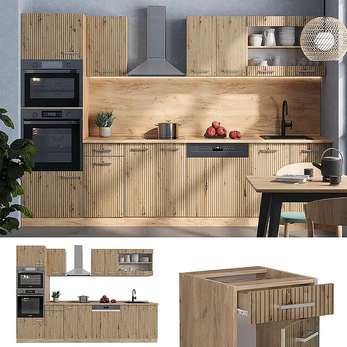 Vicco Küchenzeile R-Line Artisan-Eiche mit Hochschrank, ohne Arbeitsplatte - Artisan-Eiche, Ohne Elektrogeräte