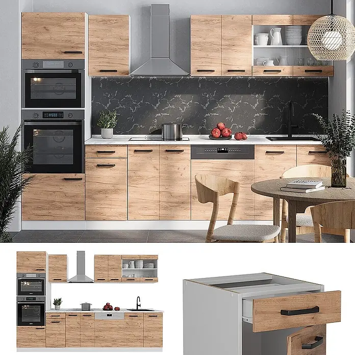 Vicco Küchenzeile R-Line Goldkraft Eiche/Weiß AP Eiche - Goldkraft Eiche, Ohne Elektrogeräte