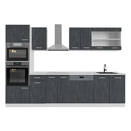 Vicco  Küchenzeile R-Line Schwarz Beton/Weiß ohne Arbeitsplatte