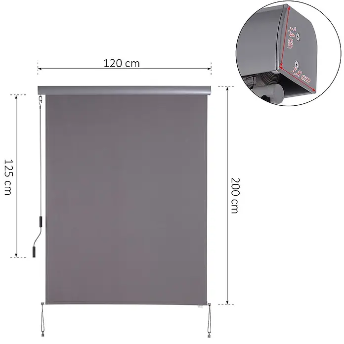 Outsunny Thermorollo mit Handkurbel - B x H: 120 x 0 cm, Grau