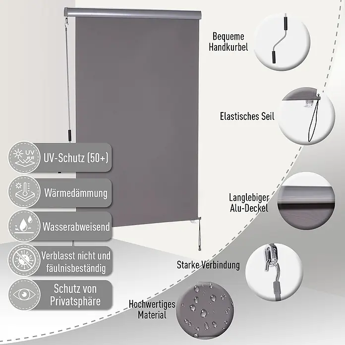 Outsunny Thermorollo mit Handkurbel - B x H: 120 x 0 cm, Grau