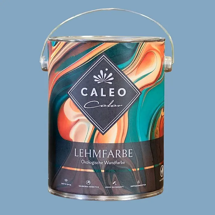 Caleo Color Wandfarbe Lehmfarbe Sommerregen - Sommerregen, Matt, 5 l - CALEO Color ökologischer Lehmfarbtopf mit lebhaftem, abstraktem Design.